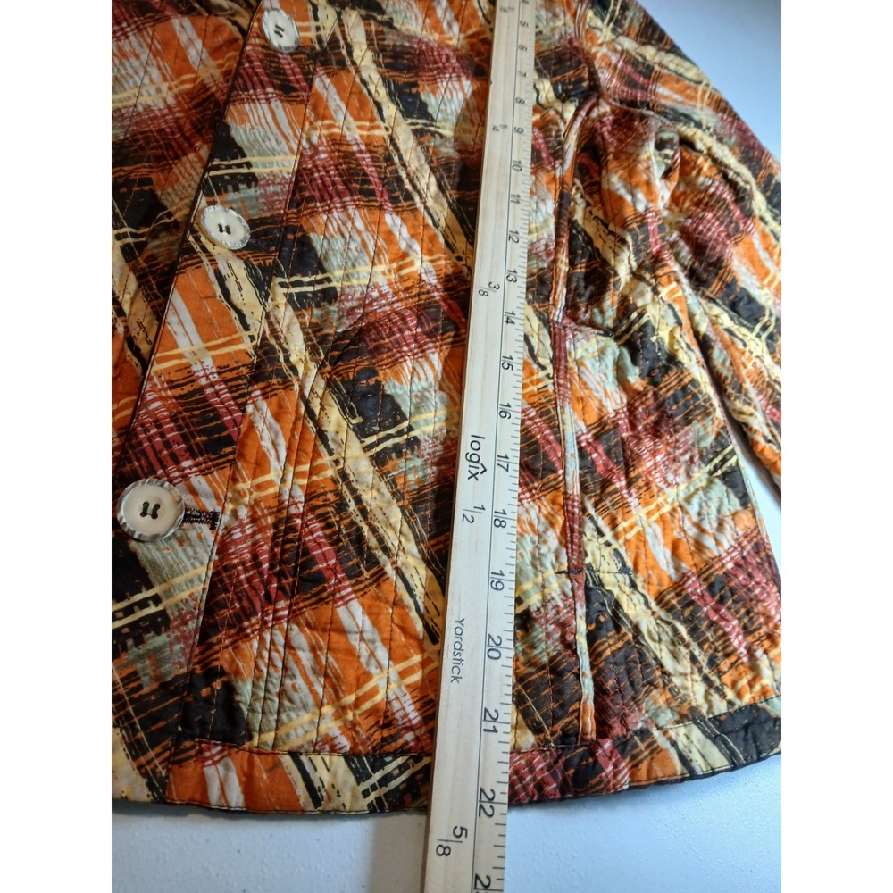 Reversible Quilted Plaid Button Front Jacket Oran… - image 7